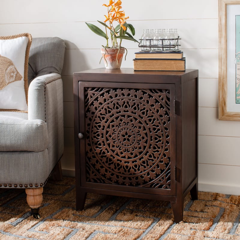 SAFAVIEH Shyann Single-Door Carved Nightstand - Brown