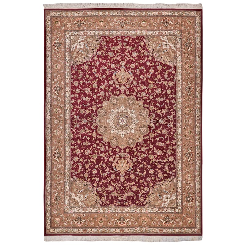 EXQUISITE RUGS ONE-OF-A-KIND Super Fine Tabriz Hand Knotted Brown Rug - 10'x14'