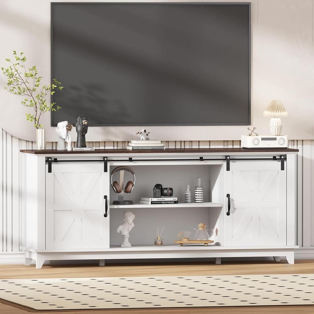 66" Farmhouse TV Stand, Entertainment Center with Adjustable Shelf - N/A