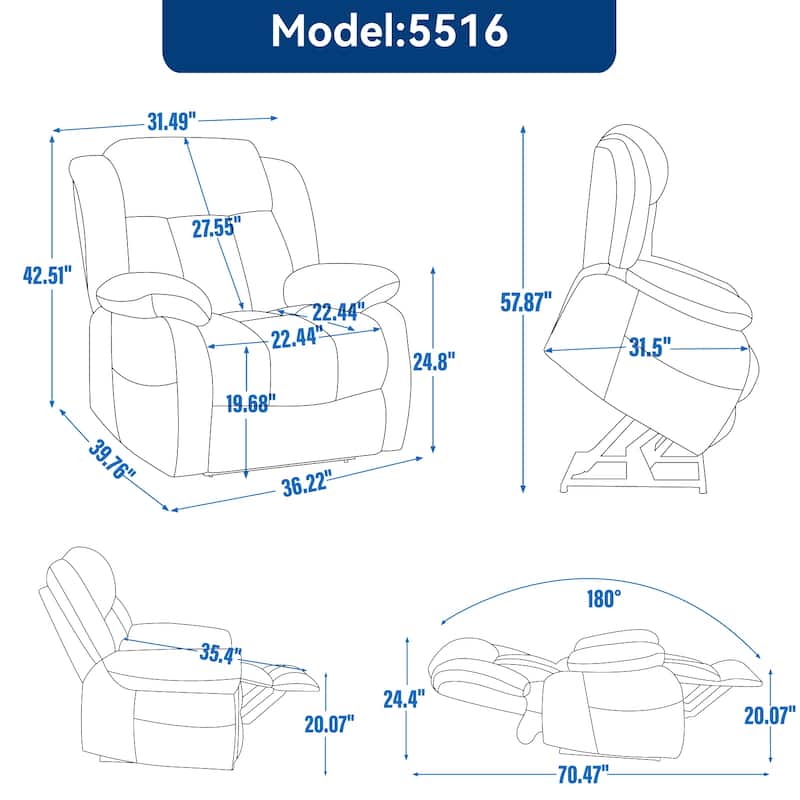 Faux Leather Power Lift Recliner with Massage & Lumbar Heating