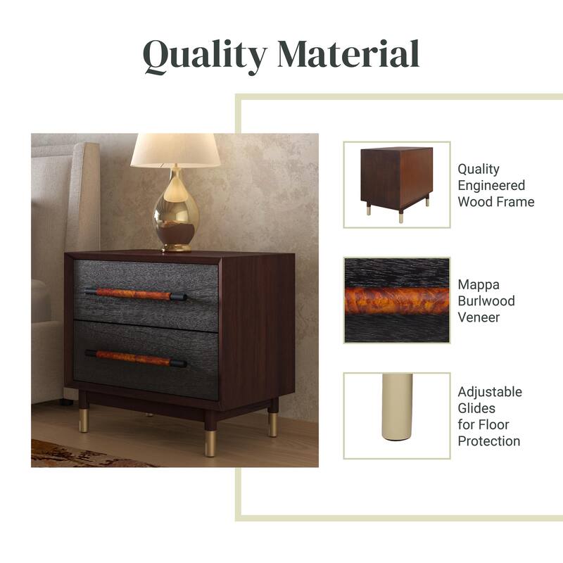 NPD Furniture Callan Nightstand / Side Table 2 Drawers, Dark Walnut