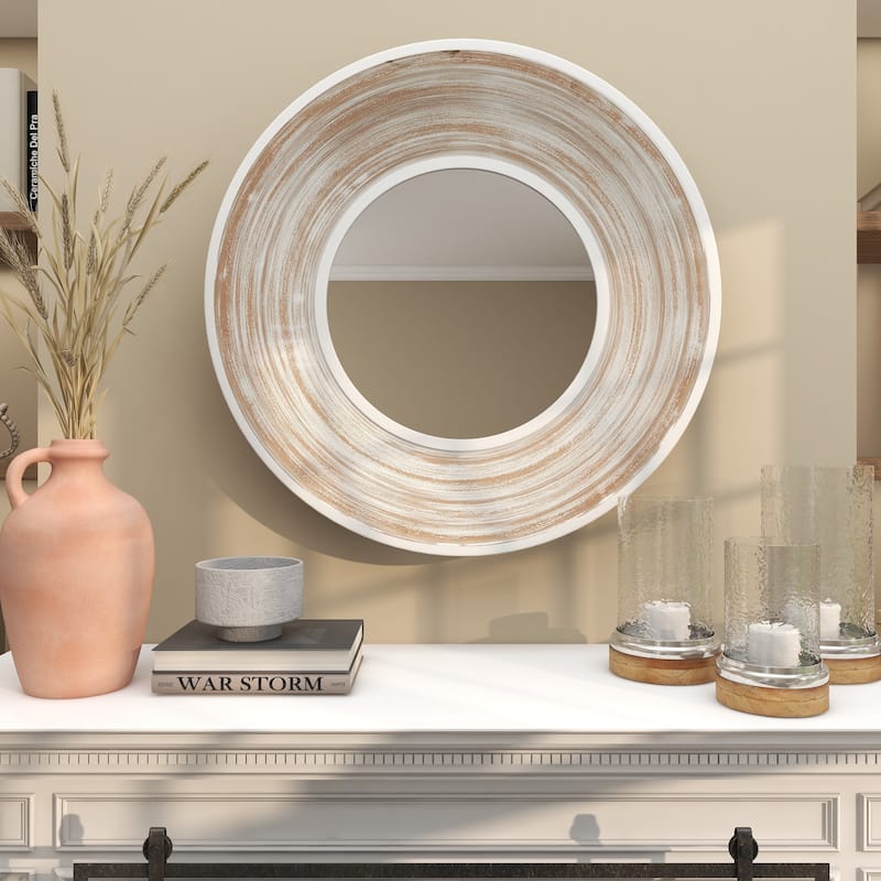 Cream Wooden Room Wall Mirror with White Wash Effect