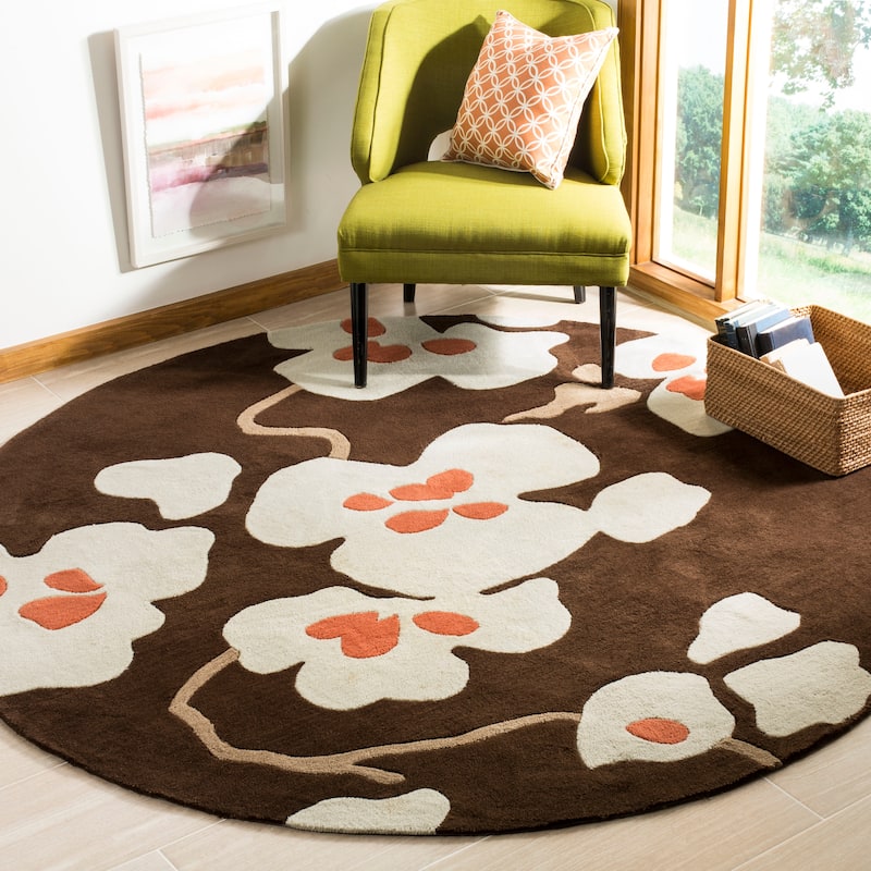 SAFAVIEH Handmade Modern Art Neguta Modern Polyester Rug - 7' Round - Brown/Ivory