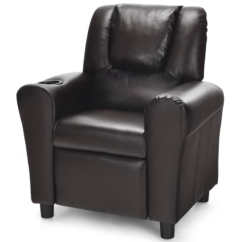 Costway Kids Recliner Chair PU Leather Armrest Sofa w/Footrest Cup