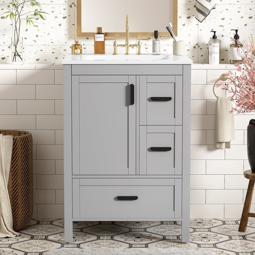 GDFStudio - Seren Bathroom Vanity with Ceramic Sink, Soft-Close Door, Drawers & Adjustable Shelf