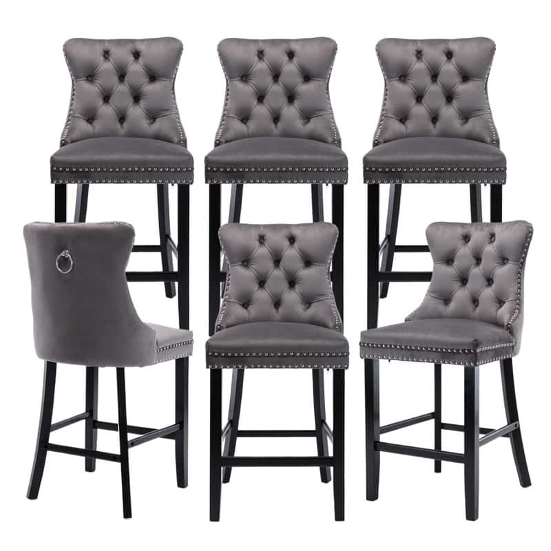 Wing Back Velvet Tufted Nailhead Barstools(Set of 6)