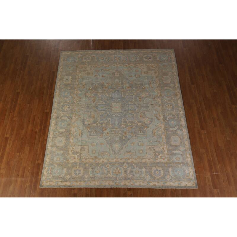 Hand Knotted Oriental 100% Wool Carpet Transitional Medallion Navy Blue & Blues Oushak Area Rug - 9' 9'' X 8' 3''