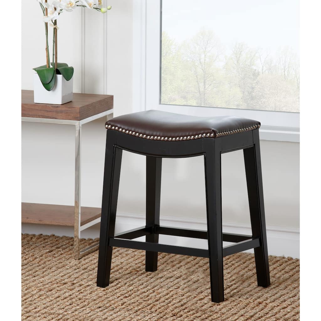 Abbyson Rivoli Dark Brown Leather Nailhead Trim Counter Stool