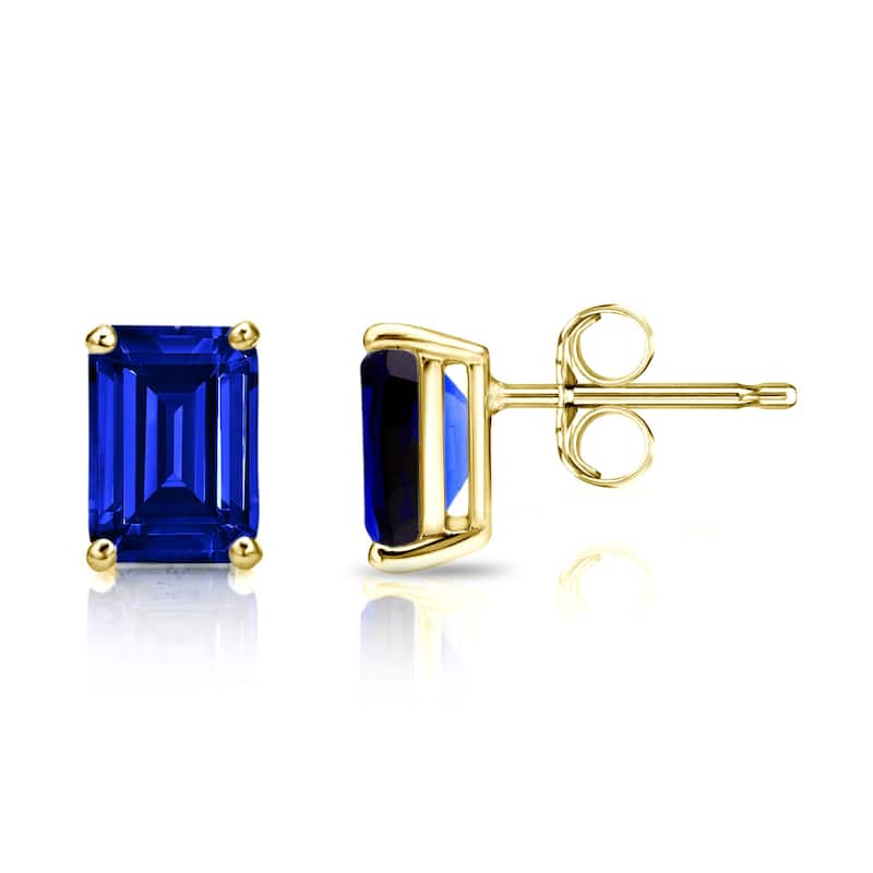 Auriya 14k Gold Lab Grown Gemstone Blue Sapphire Stud Earrings Emerald 0.25 to 5.00 ct. tw. 4-Prong Basket Push-Back - 0.63ct tgw. - Yellow