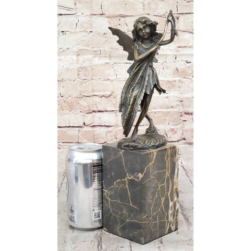 Fairy Angel Bronze Metal Bookend Figurine Sculpture On Marble Base