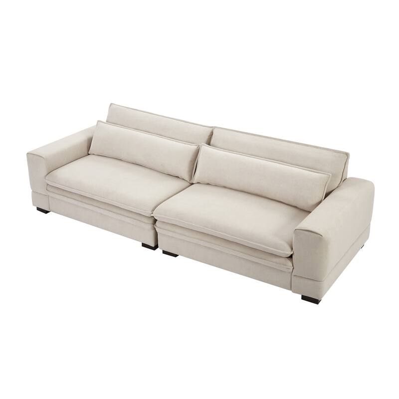 104.72" Mid-Century Modern Fabric Sofa with Solid Wood Legs
