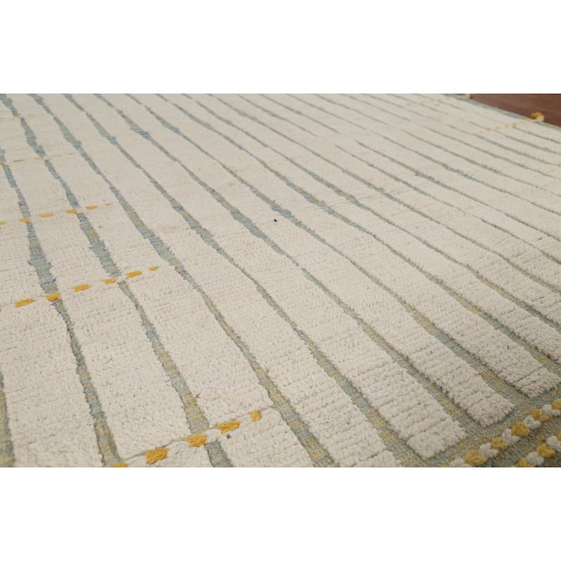Ivory Striped Moroccan Area Rug Handmade Wool Carpet - 6'2"x 10'4"