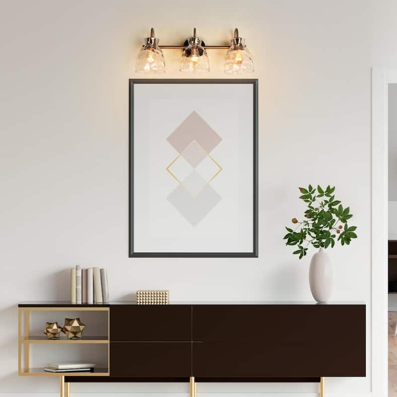 Elisie Modern Glam 3-light Bathroom Vanity Light Black Gold Sconce with Water Glass - L23" x W7.5" x H9"