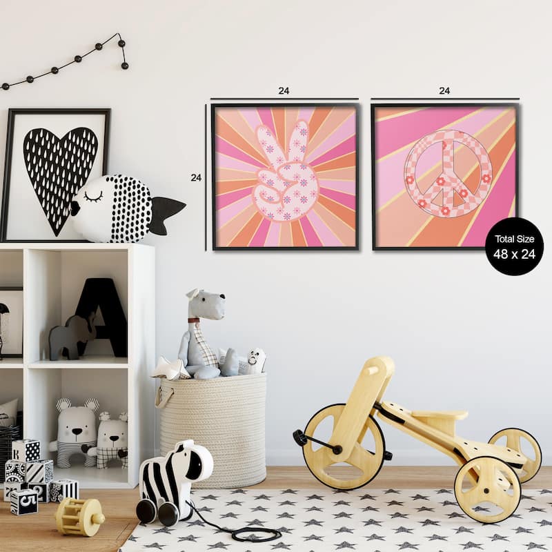 Stupell Groovy Peace Symbols on Stripes Framed Giclee Art Design By Jesse Keith (Set of 2)