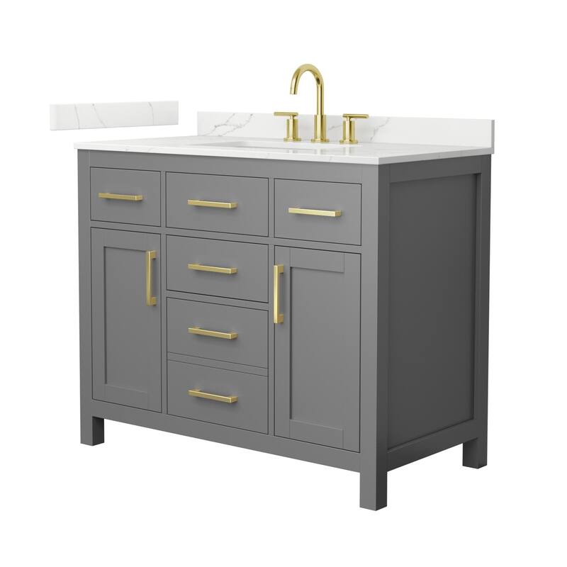 Wyndham Collection WCG2424-42S-QTZ-US3MXX Beckett 42" Free Standing - Dark Gray / Giotto Quartz Top / Brushed Gold