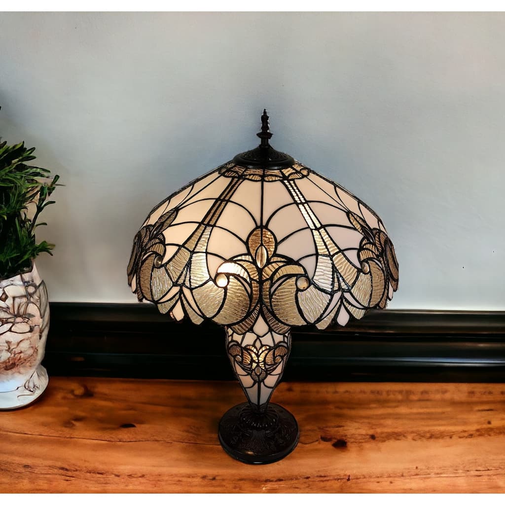 27" Metal Two-Light Candlestick Lamp with Beige Shade for Home Decor - 12” x 22” x 27”