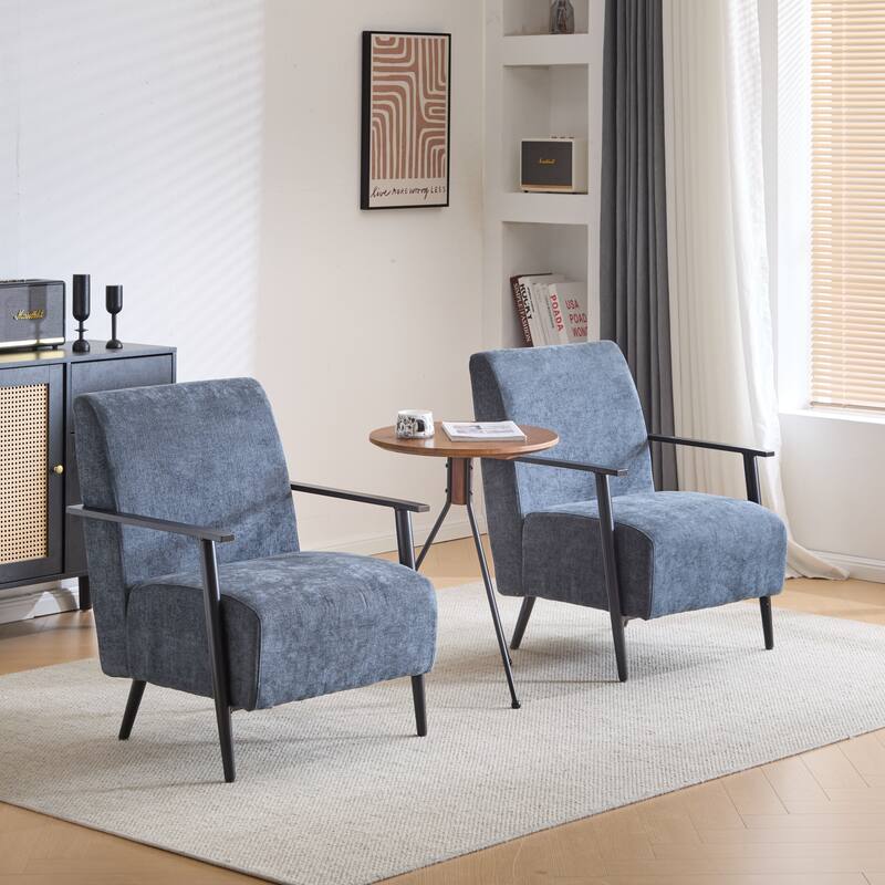 Polyester Lounge Chairs with Metal Frames (Set of 2) - Blue Gray