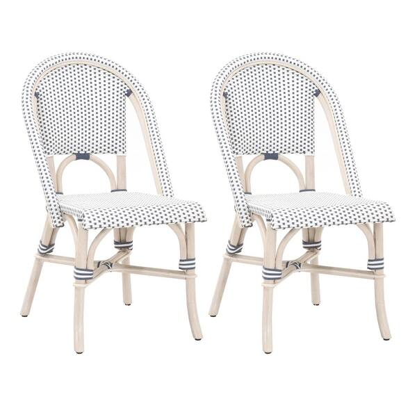 Rattan Dining Chair With Woven Back And Seat Set Of 2 Blue And White Overstock 31169936