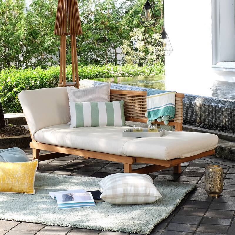 Cambridge Casual Auburn Teak Outdoor Sofa Daybed with Sunbrella Cushion