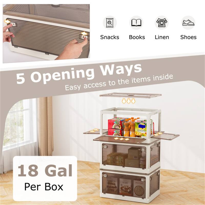 Cream White-Clear Brown Foldable Storage Bins 3-Pack with Wheels