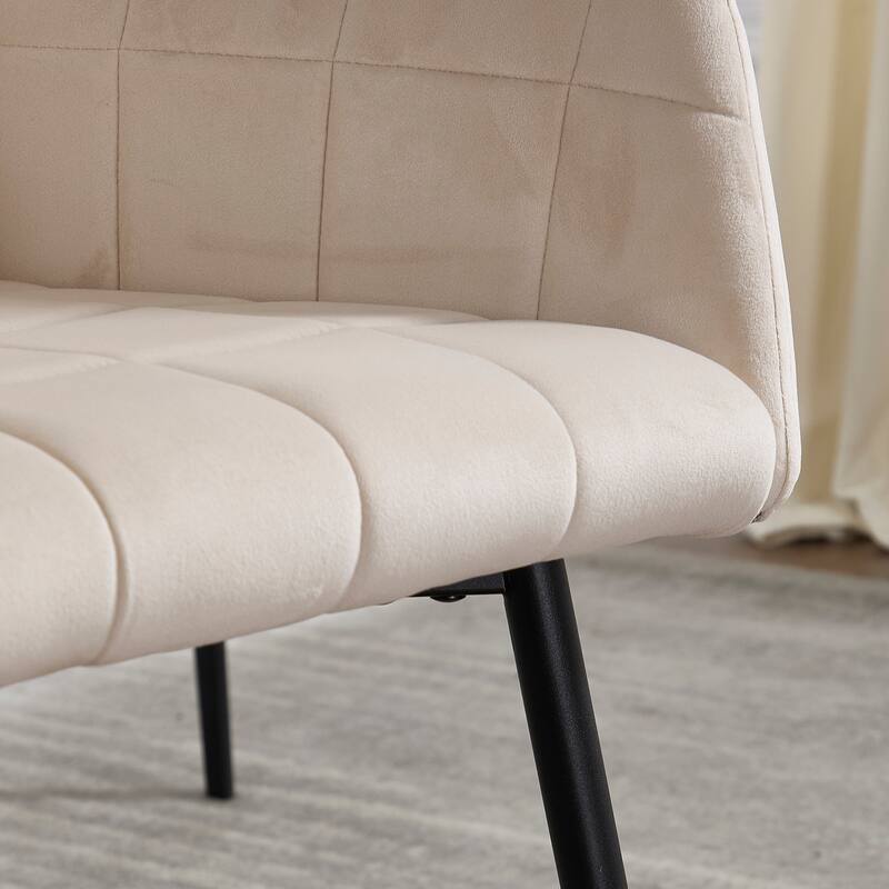 Modern Velvet Dining Chair Upholstered Kitchen Chair with Armrests and Curved Back, for Dining Room, Cream, Set of 2