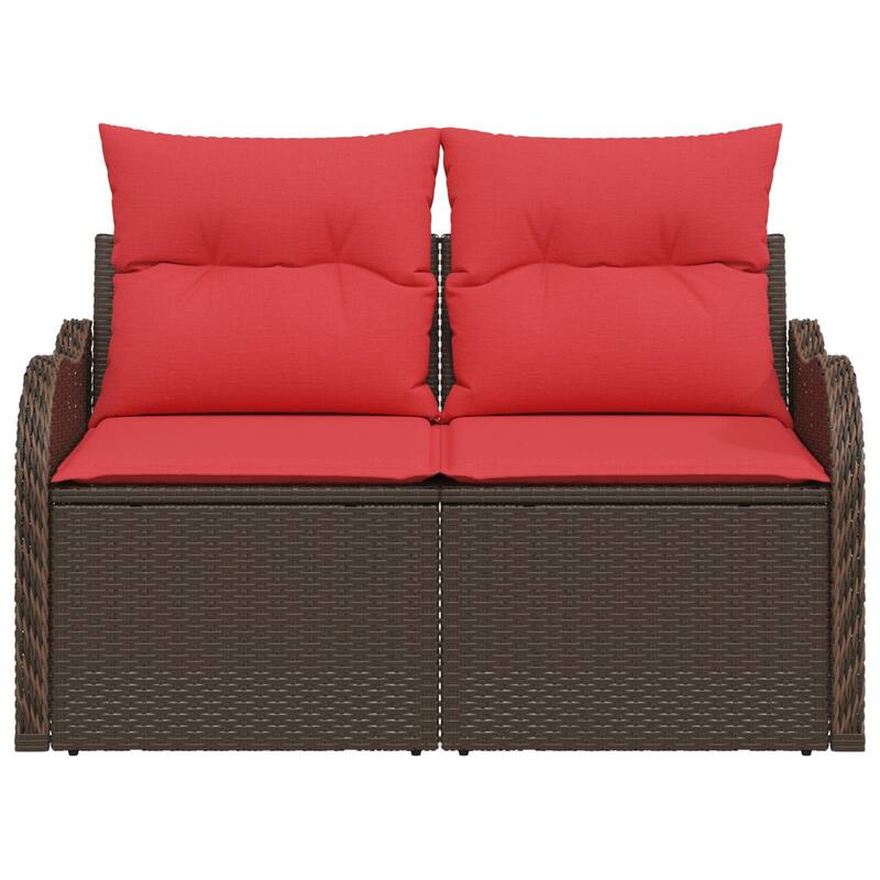 vidaXL 2-Seater Garden Sofa with Cushions Black/Brown/Grey Poly Rattan - 24.4 x 47.6 x 27.2