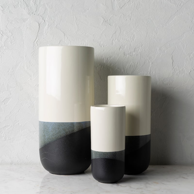 Aiye Modern Ceramic Outdoor Safe Vase Set (3 Pieces) - Black