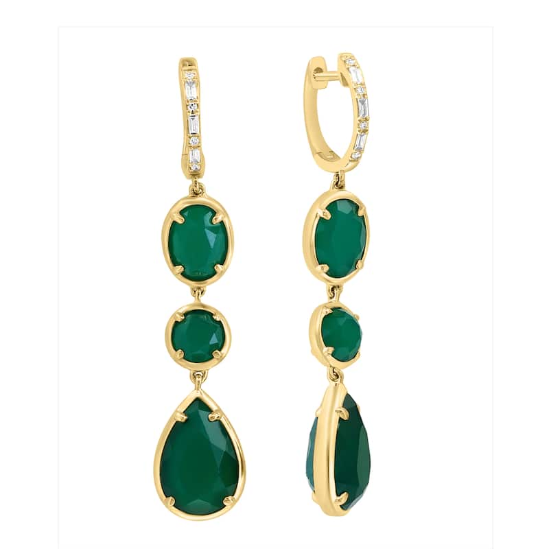 EFFY 14K Yellow Gold Diamond Green Onyx Draped Earrings