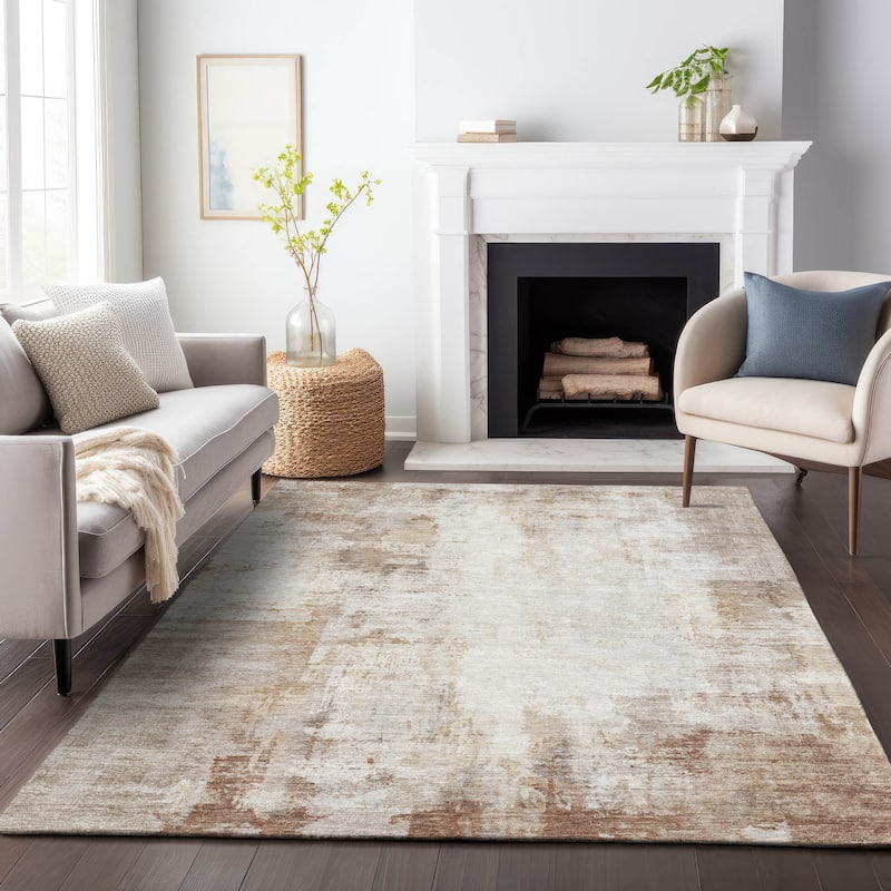 Machine Washable Indoor/Outdoor Abstract Solid Chantille Rug