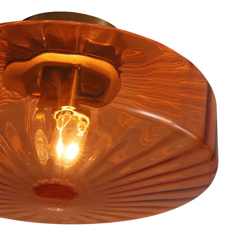 Brown Amber Ribbed Glass Shade Semi Flush Mount Ceiling Light