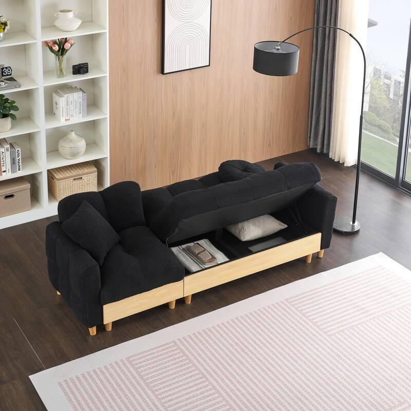 87" Tech Fabric, Teddy Velvet Upholstered Sofa Bed with Storage