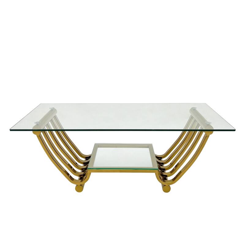Modern Stainless Steel Double-Layer Clear Tempered Glass End Table Coffee Table for Bedroom Living Room