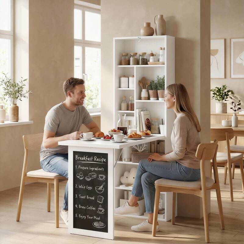 HOMCOM Convertible Folding Desk with Blackboard and Side Shelf Multi-Function Computer Office Workstation