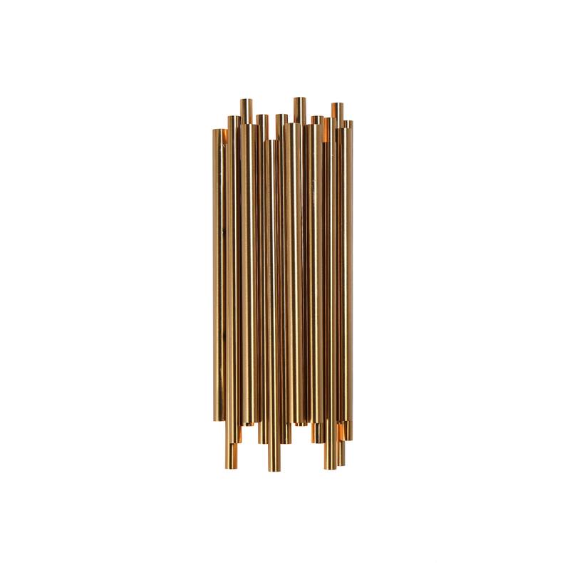 Mid-Century Modern 2-Light Wall Sconces Gold Metal Bathroom Vanity Lights - 5.5" W x 14" H x 3.5" D