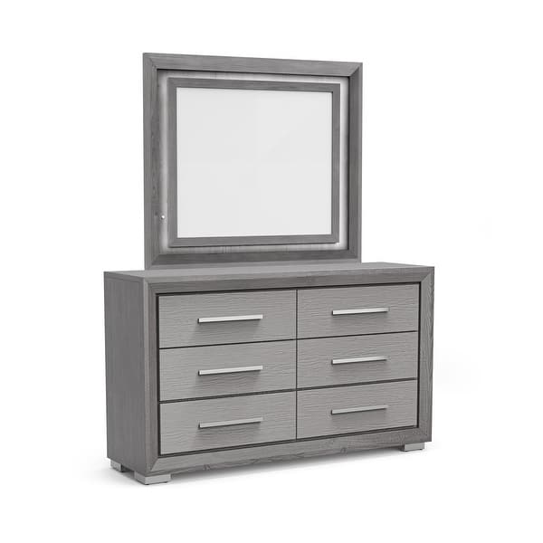 Shel Transitional Grey Wood 6-Drawer 2-piece Dresser and Mirror by Furniture  of America - Bed Bath & Beyond - 37455038
