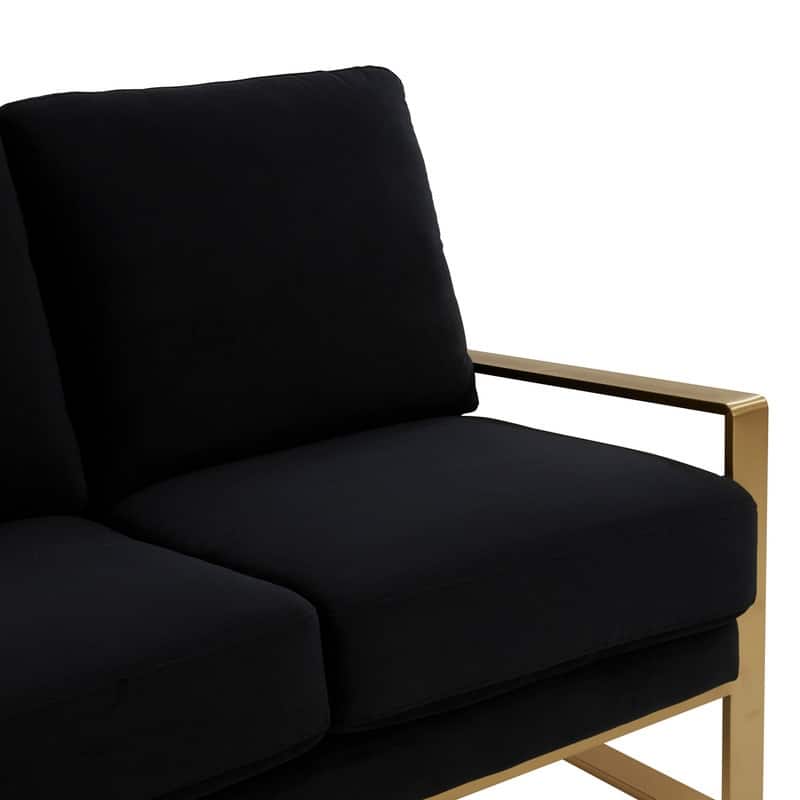 Jefferson Velvet Upholstered 3 Seater Sofa with Brushed Gold Stainless Steel Base and Removable Cushions - 77.1