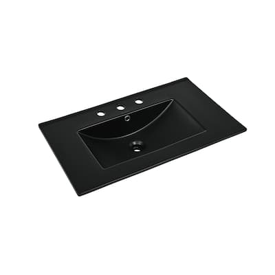 30" 3-Hole Widespread Vanity Sink Top In Glossy Black - 30
