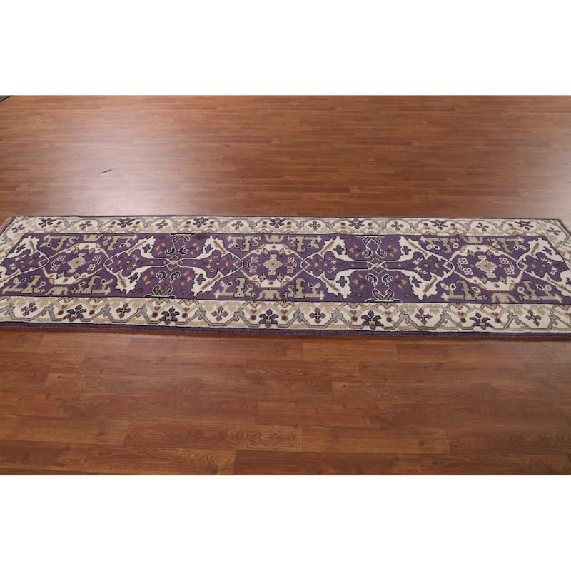Purple & Ivory Oushak Oriental Runner Rug Handmade Wool Carpet - 2'7"x 9'7"
