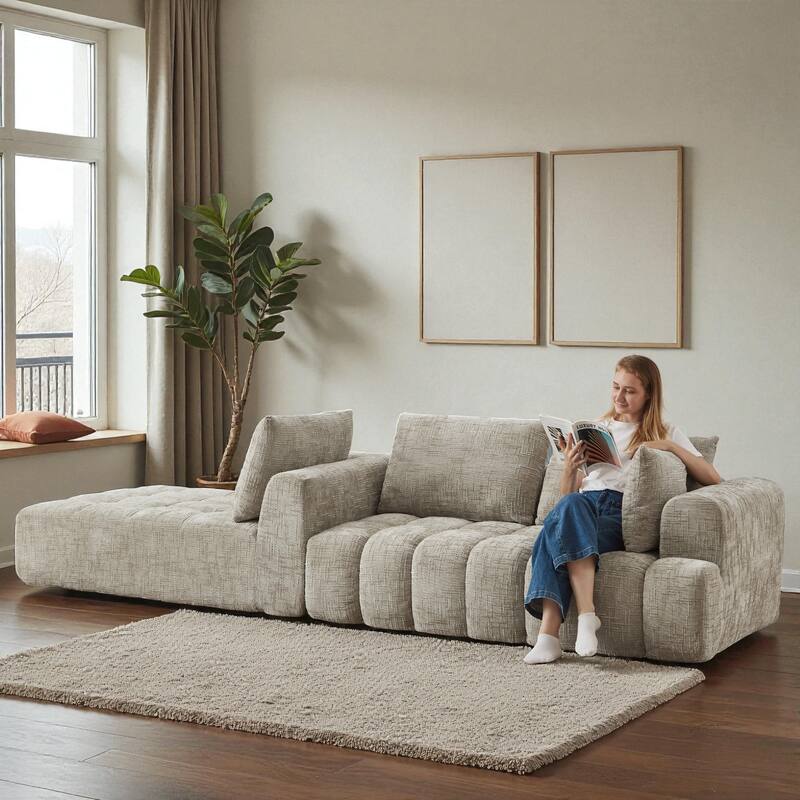 108" Oversized Chenille L-Shape Sectional Sofa Minimalist Tufted Comfy Sleeper Couch No Assembly Required for Home