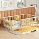 preview thumbnail 1 of 102, Montessori Floor Bed with Fence Guardrail and Removable Door Toddler Floor Wood Bed Frame for Kids Boys Girls Children's Room Natural - Twin