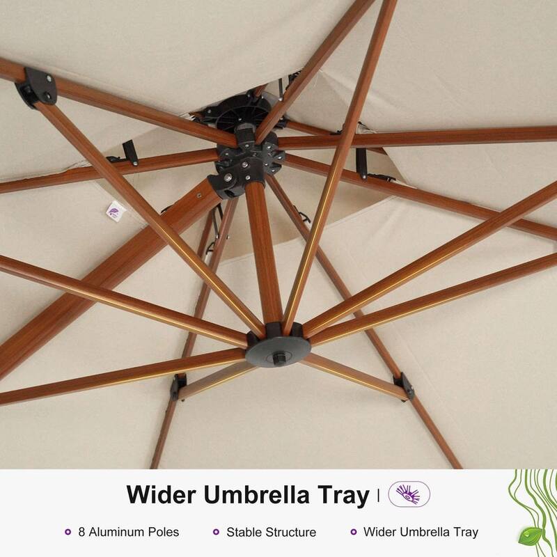 PURPLE LEAF 10 x 13ft Double Top Deluxe Wood Pattern Rectangle Patio Cantilever Umbrella with Base