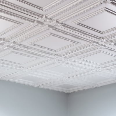 FASÄDE Coffer Decorative Vinyl 2ft x 2ft Lay in Ceiling Panel in Matte White (5 Pack)
