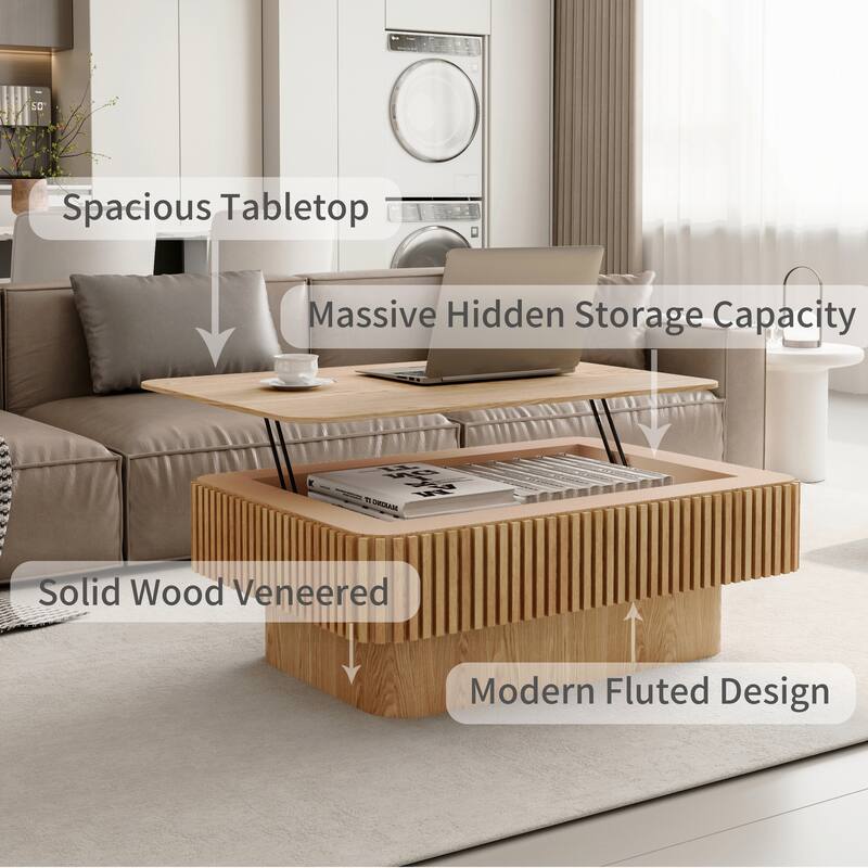 38.6in Fluted Lift-top Coffee Table