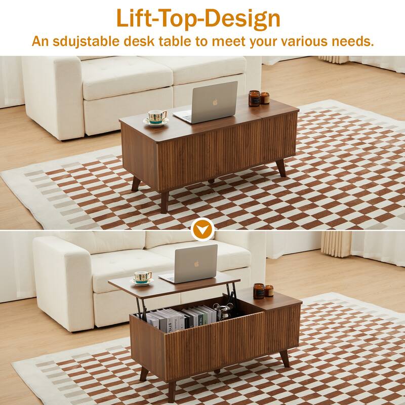 39.37 in. Wood Rectangular Lift-top Coffee Table Open Shelf