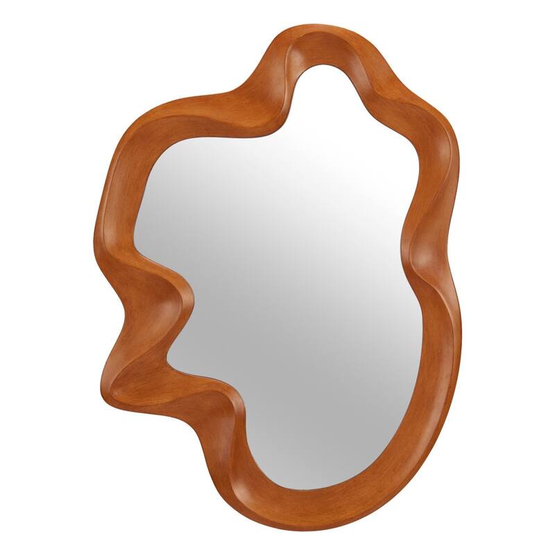 HomeRoots 35" Brown Solid Wood Abstract Geometric Framed Accent Mirror - 26.00 in. x 34.80 in. x 2.00 in.
