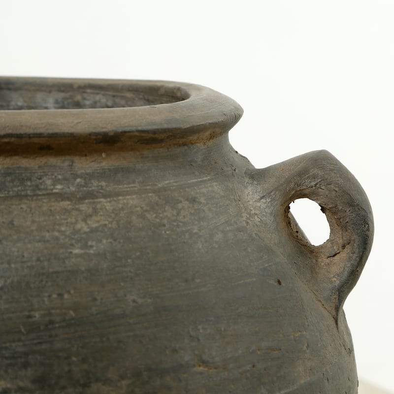 Artissance 14.2"W Large Gray Pottery Indoor Outdoor Vintage Water Jar w/4 Handles, Home and Garden Decor (Color & Size Vary)