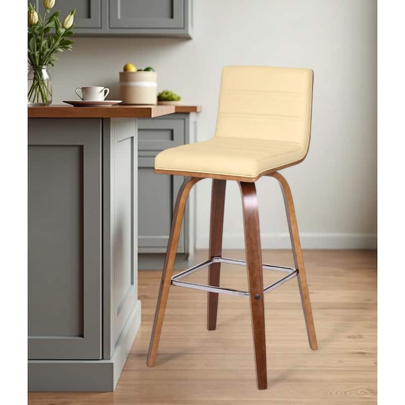 HomeRoots 30" Cream and Brown Fabric and Iron Low Back Bar Height Swivel Bar Chair - Bar Height - Single - Cream