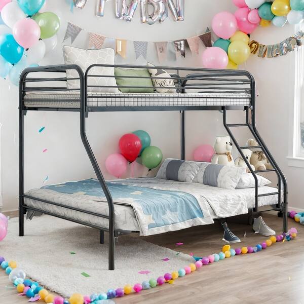 slide 2 of 10, Twin-Over-Full Bunk Bed,Enhanced Upper-Level Guardrail,Inclined Ladder Black