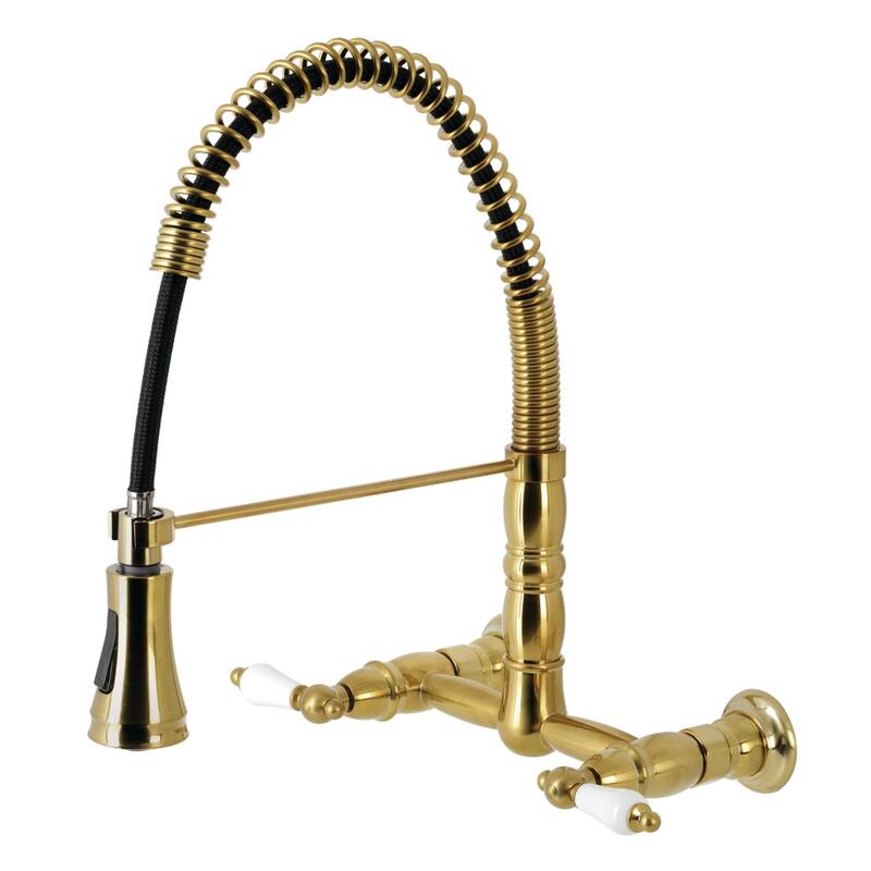 Heritage Two-Handle Wall-Mount Pull-Down Sprayer Kitchen Faucet - Brushed Brass