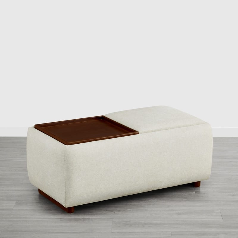 Spruce & Spring Bart Storage Ottoman Bench Rectangle Footrest - Set of 2 - Linen-Fabric